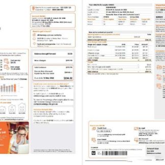 Australia Alinta Energy electricity utility bill template in Word and PDF format, 2 pages download template file