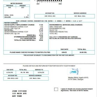 Georgia RWC water bill download template file