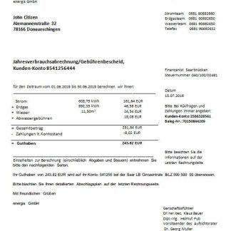 Germany Energis utility bill download template file