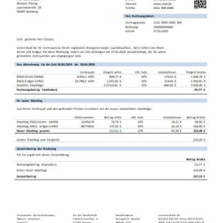 Germany ENSO rechnung für strom und erdgas utility bill download template file