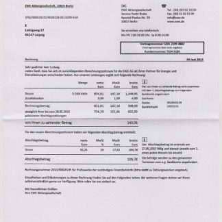 Germany EWE utility bill in PSD format download template file