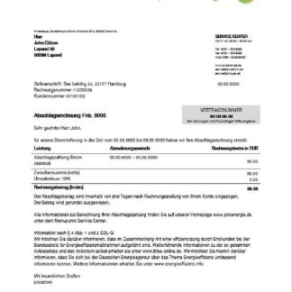 Germany Prioenergie proof of address utility bill download template file