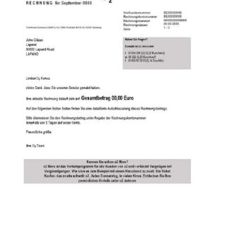 Germany RECHNUNG O2 utility bill download template file