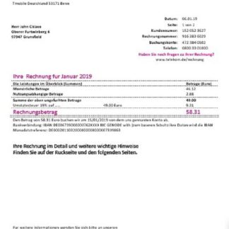 Germany T Mobile utility bill download template file