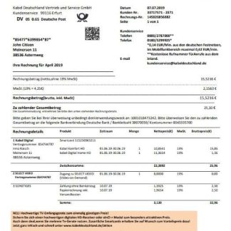 Germany TV Cabel utility bill download template file