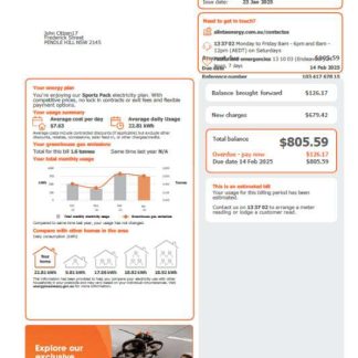 Australia Alinta Energy utility bill template in Word and PDF formats, version 2 download template file