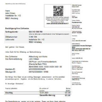 Germany VATTENFALL utility bill download template file