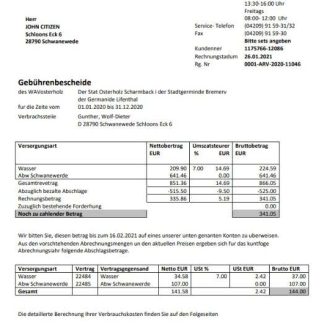 Germany Wavwasser utility bill download template file