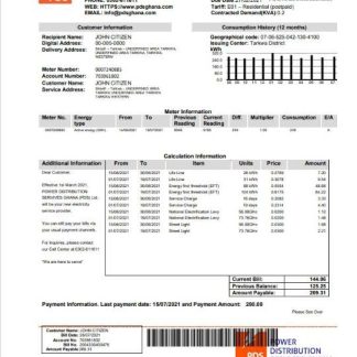 Ghana PDS electricity utility bill download template file
