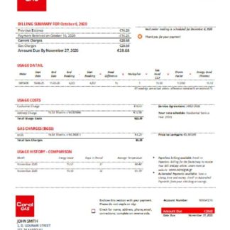 Greece CORAL GAS utility bill download template file