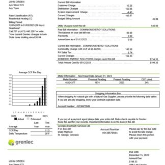 Grenada Electricity Services utility bill Word and PDF template download template file