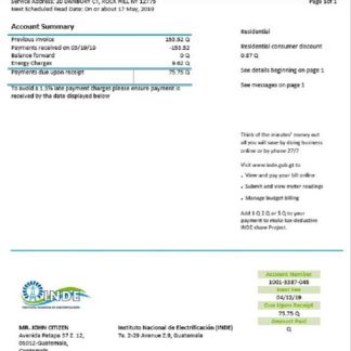Guatemala INDE Instituto Nacional de Electrificación electricity utility bill download template file