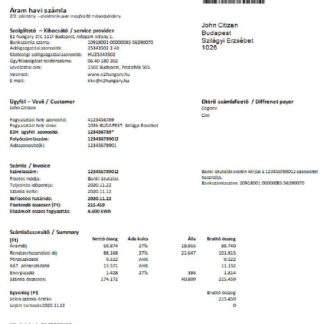 Hungary E2 utility bill Word and PDF format download template file