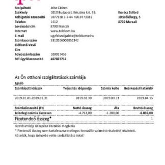 Hungary Magyartel utility bill download template file