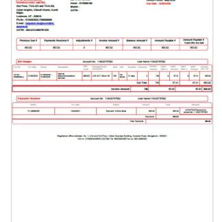 India ACT Fibernet utility bill template in Word and PDF formats download template file