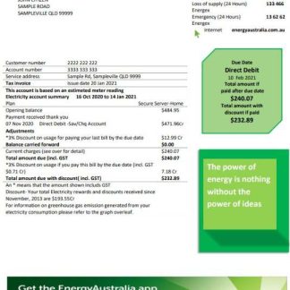 Australia Energy proof of address utility download template file