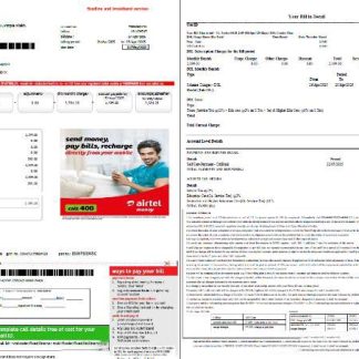 India airtel utility bill template in Word and PDF formats, 2 pages, version 2 download template file