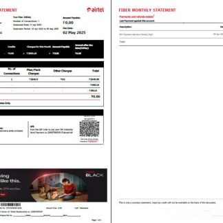 India Airtel utility bill template in Word and PDF formats, 2 pages, version 4 download template file