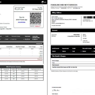 India Airtel utility bill template in Word and PDF formats, 2 pages, version 5 download template file