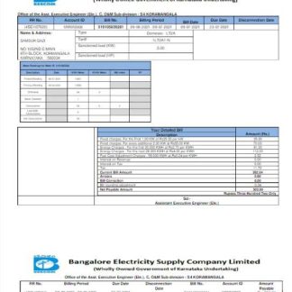 INDIA BESCOM utility bill Word and PDF template download template file