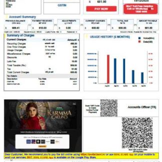 India Bharat Sanchar Nigam Limited utility bill template in Word and PDF formats, version 3 download template file