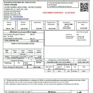India Indraprastha Gas utility bill template in Word and PDF formats, version 2 download template file