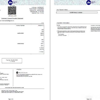 India Jio Digital Life utility bill template in Word and PDF formats, 2 pages, version 3 download template file