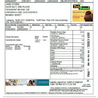 India Mahanagar Telephone Nigam Limited utility bill template in Word and PDF formats download template file