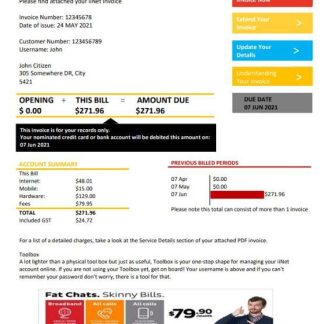 Australia iiNet utility bill download template file