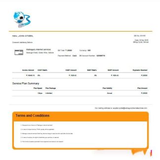 India Waheguru Telecom utility bill template in Word and PDF formats download template file