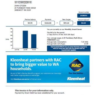 Australia Kleenheat utility bill template in Word and PDF formats download template file