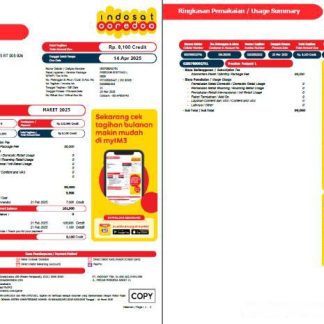 Indonesia Indosat Ooredoo utility bill template in Word and PDF formats, 2 pages download template file