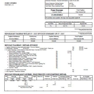 Indonesia PLN Batam utility bill template in Word and PDF formats download template file