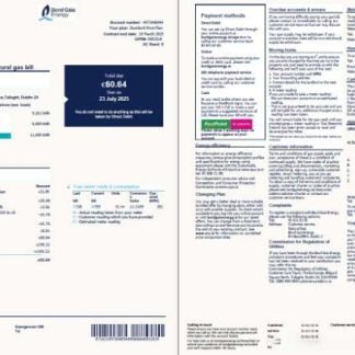 Ireland Bord Gáis Energy utility bill template in Word and PDF formats, 2 pages, version 2 download template file
