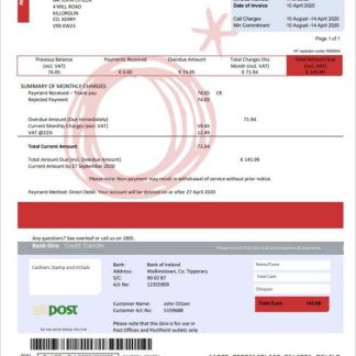 Ireland Meteor utility bill template in Word and PDF format download template file