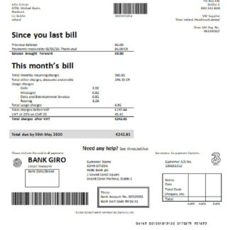 Ireland Three.ie utility bill download template file