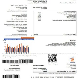 Israel Electric Corporation utility bill template in Word and PDF format (.doc and .pdf), in English download template file