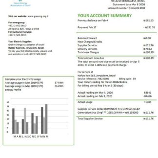 Israel Green Energy Association of Israel utility bill template in Word and PDF format (doc) download template file