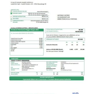 Italy Edison utility bill template in Word and PDF format, good for address prove download template file