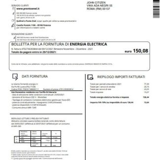 Italy Enel electricity utility bill template in Word and PDF format download template file