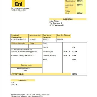 Italy Gas utility bill template in .doc and .pdf format, fully editable download template file