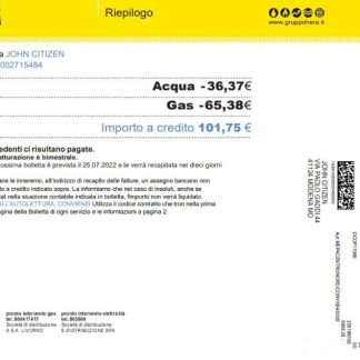 Italy Gruppo Hera utility bill, Word and PDF template download template file
