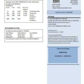 Italy Publiacqua utility bill template in Word and PDF format download template file