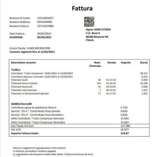 Italy TeleTu utility bill template in Word and PDF format download template file