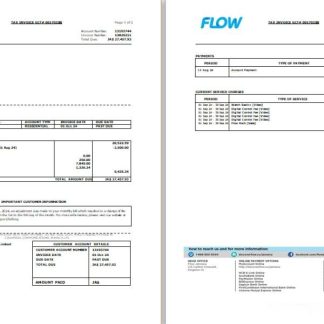 Jamaica Flow tax invoice cable and internet bill Word and PDF template, 2 pages SCR download template file
