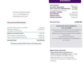 AUSTRALIA NEW SOUTH WALES DODO utility bill Word and PDF template download template file