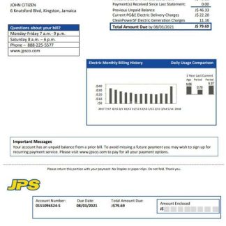 Jamaica Public Service (JPS) electricity utility bill template in Word and PDF format download template file
