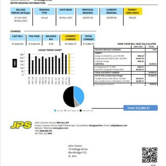 Jamaica Public Service Company Limited (JPS) electricity utility bill template in Word and PDF format download template file