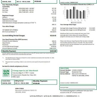 Japan S Energy Japan Co. Ltd. Tokyo Branch utility bill template in Word and PDF format download template file