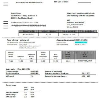 Kazakhstan Alliance Energy Company (AEC) utility bill scr download template file